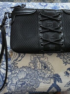 Steve Madden Black Lace-Up Textured Wristlet